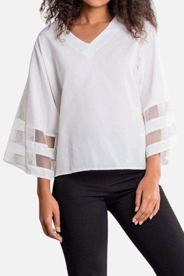 Bell Sleeve Mesh Panel Blouse