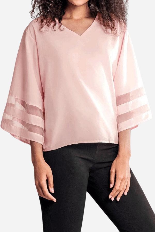 Bell Sleeve Mesh Panel Blouse