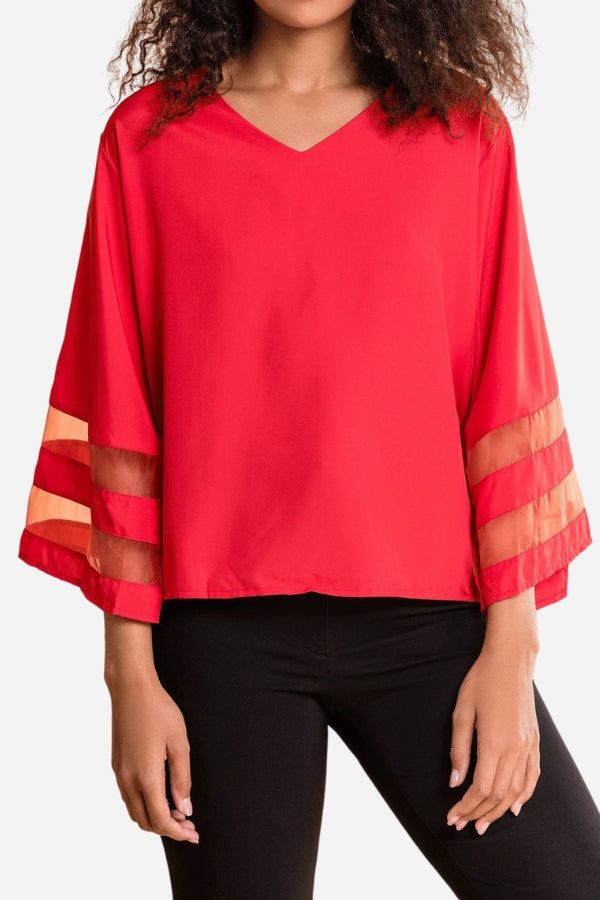 Bell Sleeve Mesh Panel Blouse
