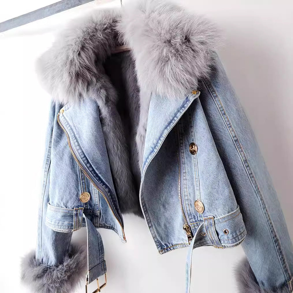 Marguerite Luxe Lined Fox Fur Denim Jacket