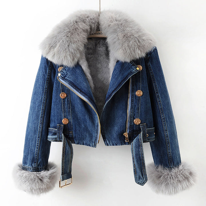 Marguerite Luxe Lined Fox Fur Denim Jacket
