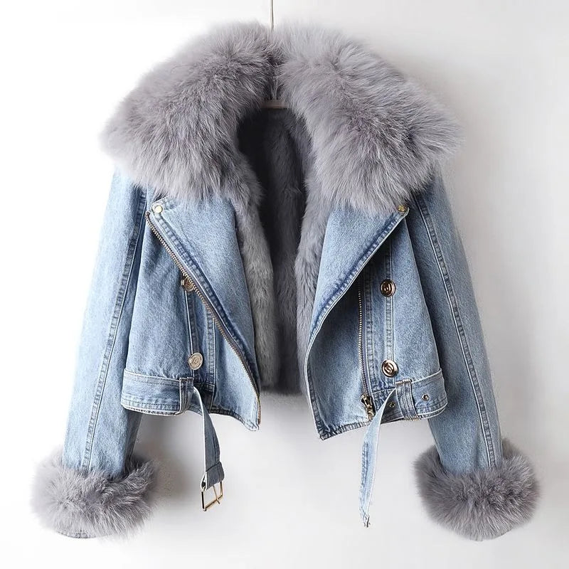 Marguerite Luxe Lined Fox Fur Denim Jacket