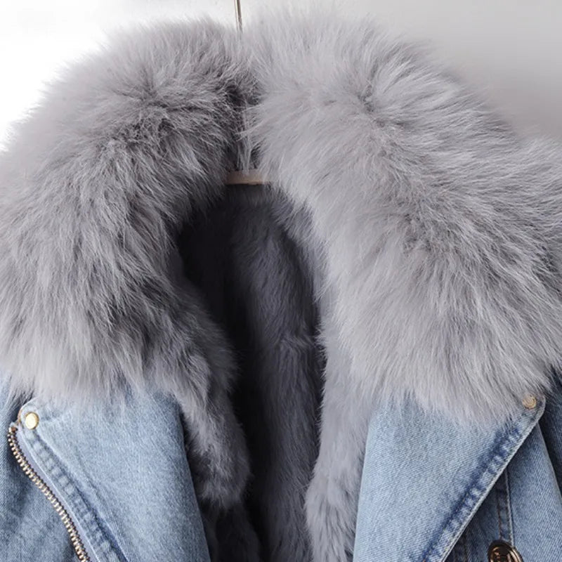Marguerite Luxe Lined Fox Fur Denim Jacket