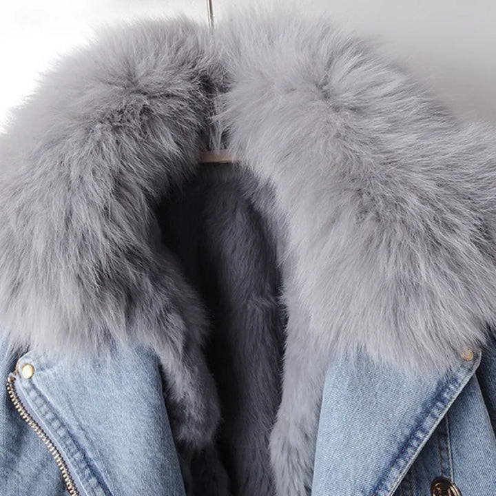 Marguerite Luxe Lined Fox Fur Denim Jacket