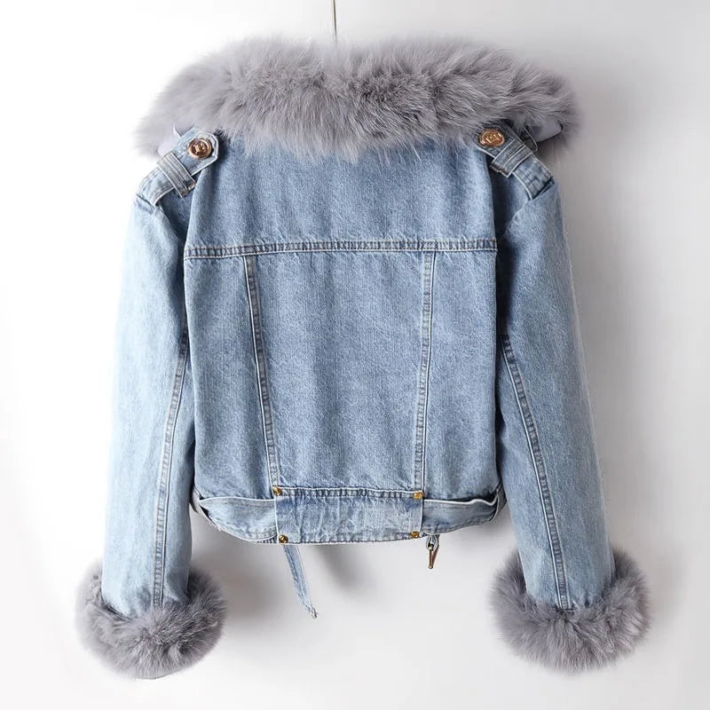 Marguerite Luxe Lined Fox Fur Denim Jacket