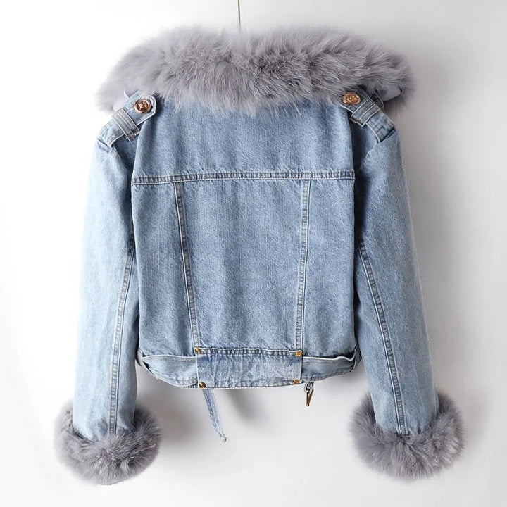 Marguerite Luxe Lined Fox Fur Denim Jacket
