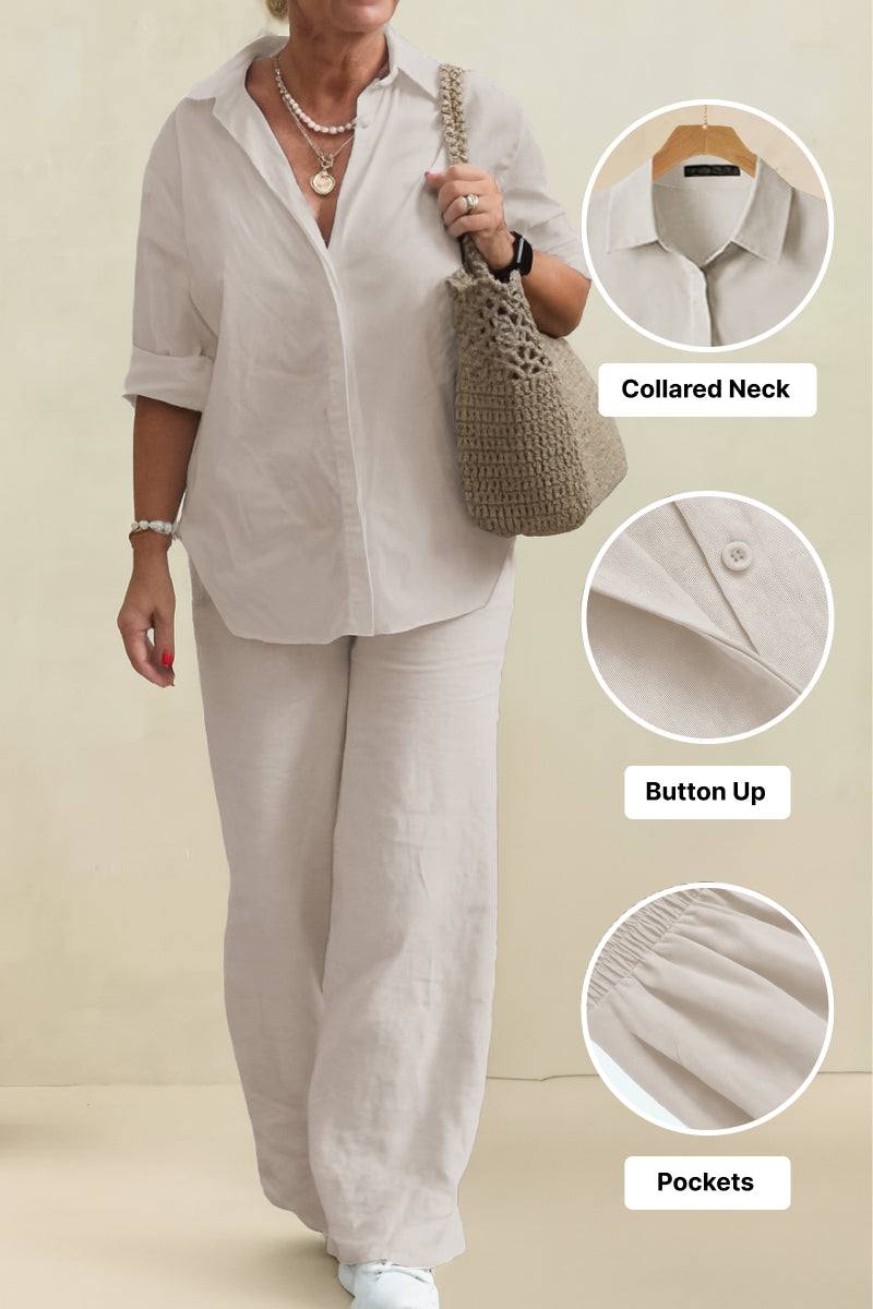 Oversized 100% Cotton Shirt and Wide-Leg Pants Set