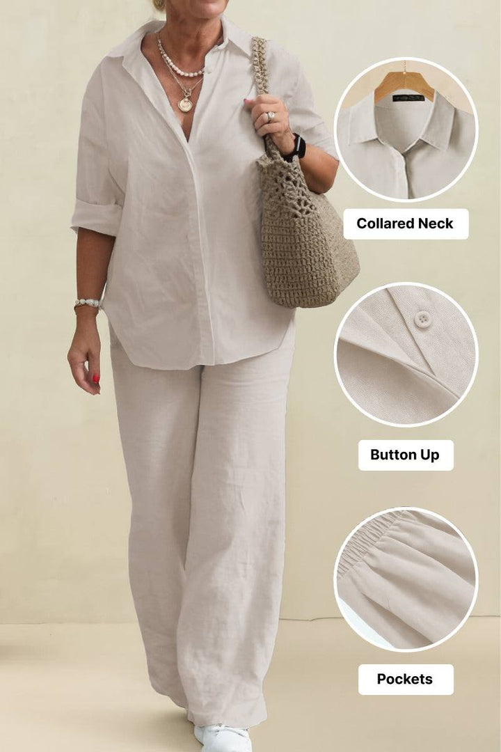 Oversized 100% Cotton Shirt and Wide-Leg Pants Set