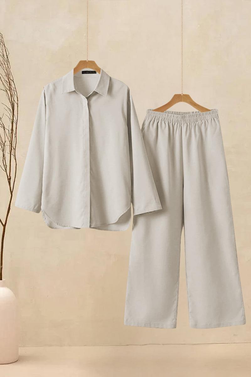 Oversized 100% Cotton Shirt and Wide-Leg Pants Set