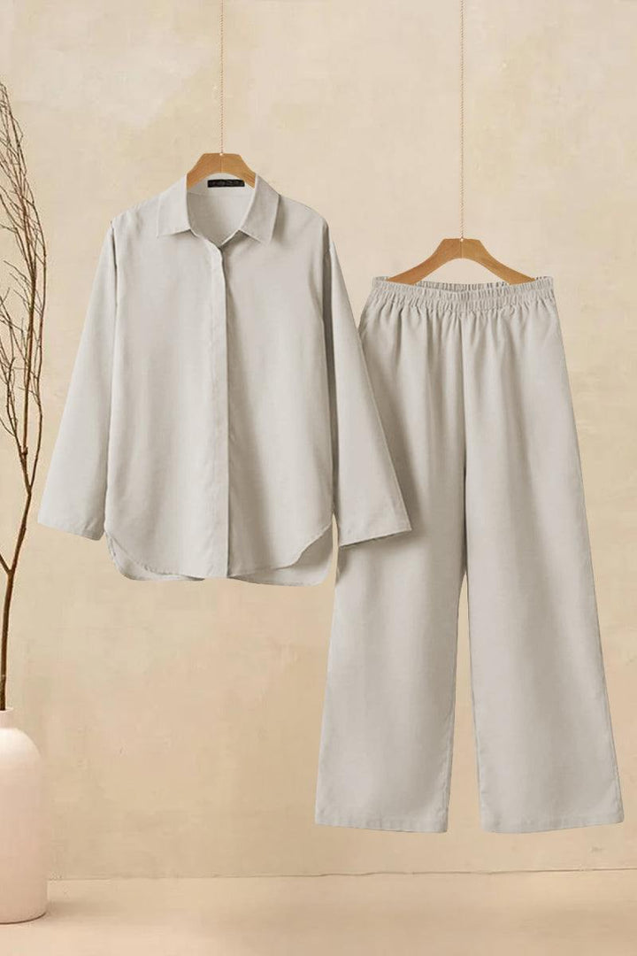 Oversized 100% Cotton Shirt and Wide-Leg Pants Set