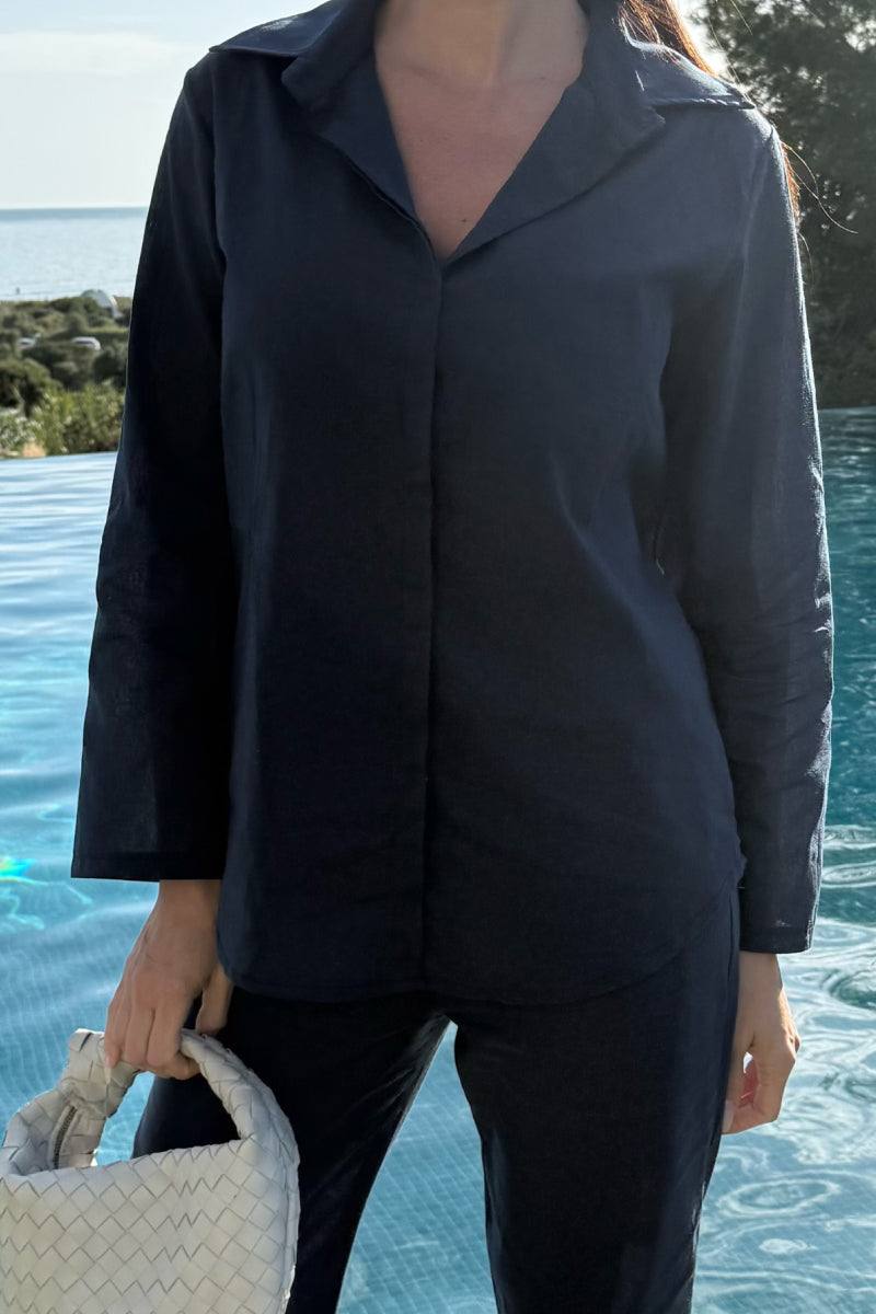 Oversized 100% Cotton Shirt and Wide-Leg Pants Set