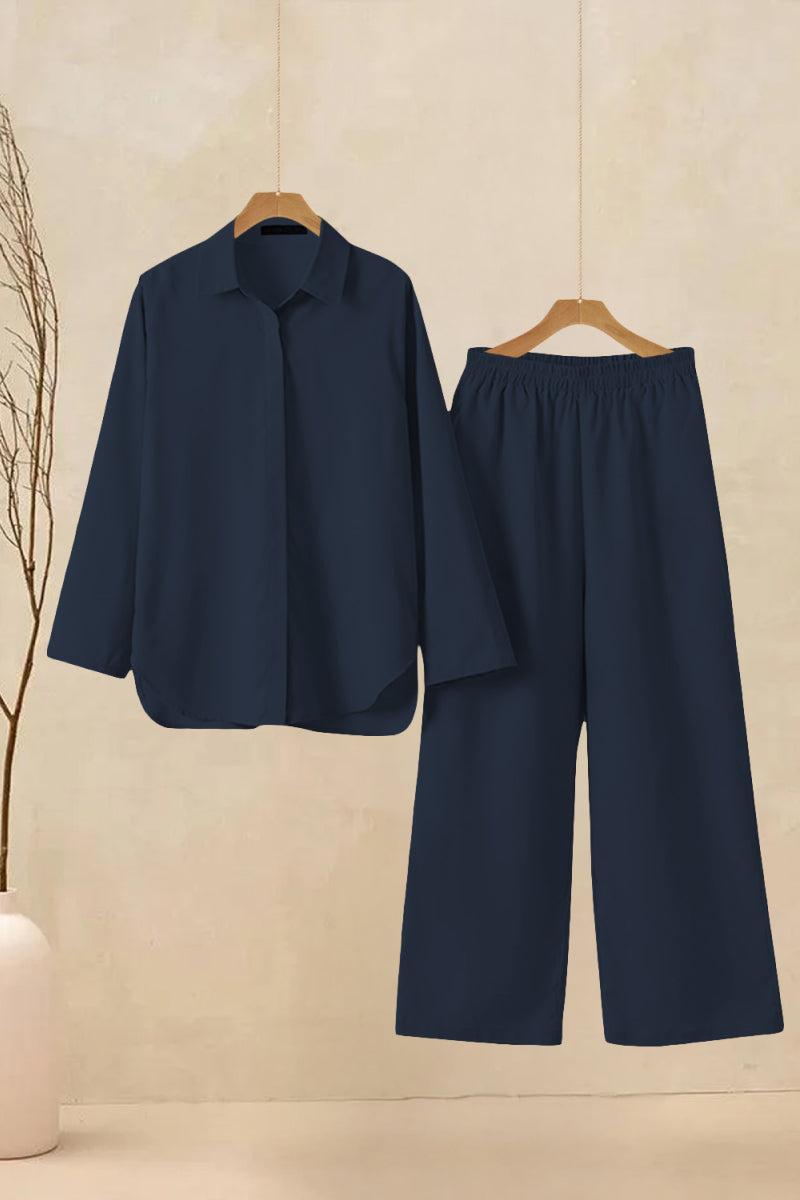 Oversized 100% Cotton Shirt and Wide-Leg Pants Set