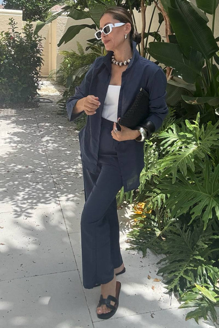 Oversized 100% Cotton Shirt and Wide-Leg Pants Set