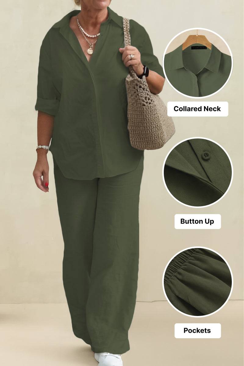 Oversized 100% Cotton Shirt and Wide-Leg Pants Set