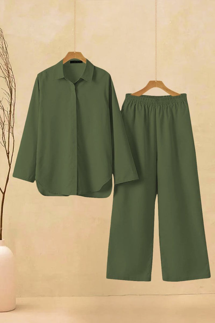Oversized 100% Cotton Shirt and Wide-Leg Pants Set