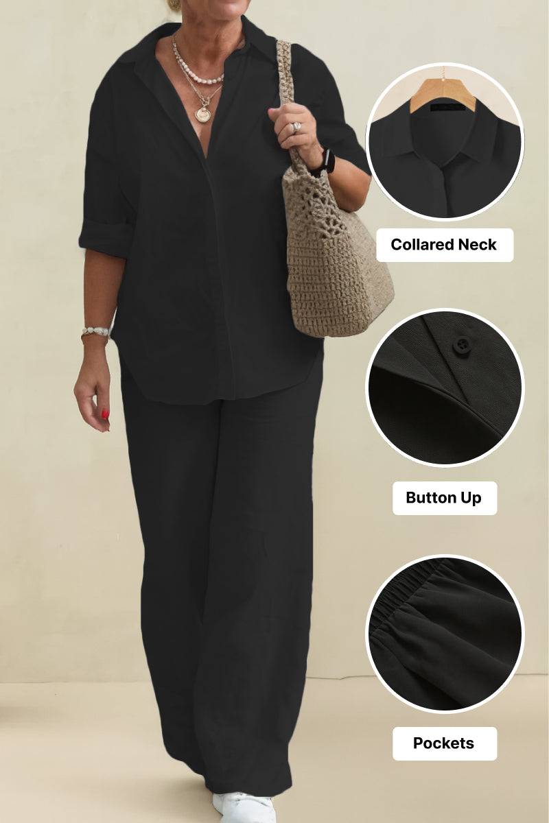 Oversized 100% Cotton Shirt and Wide-Leg Pants Set
