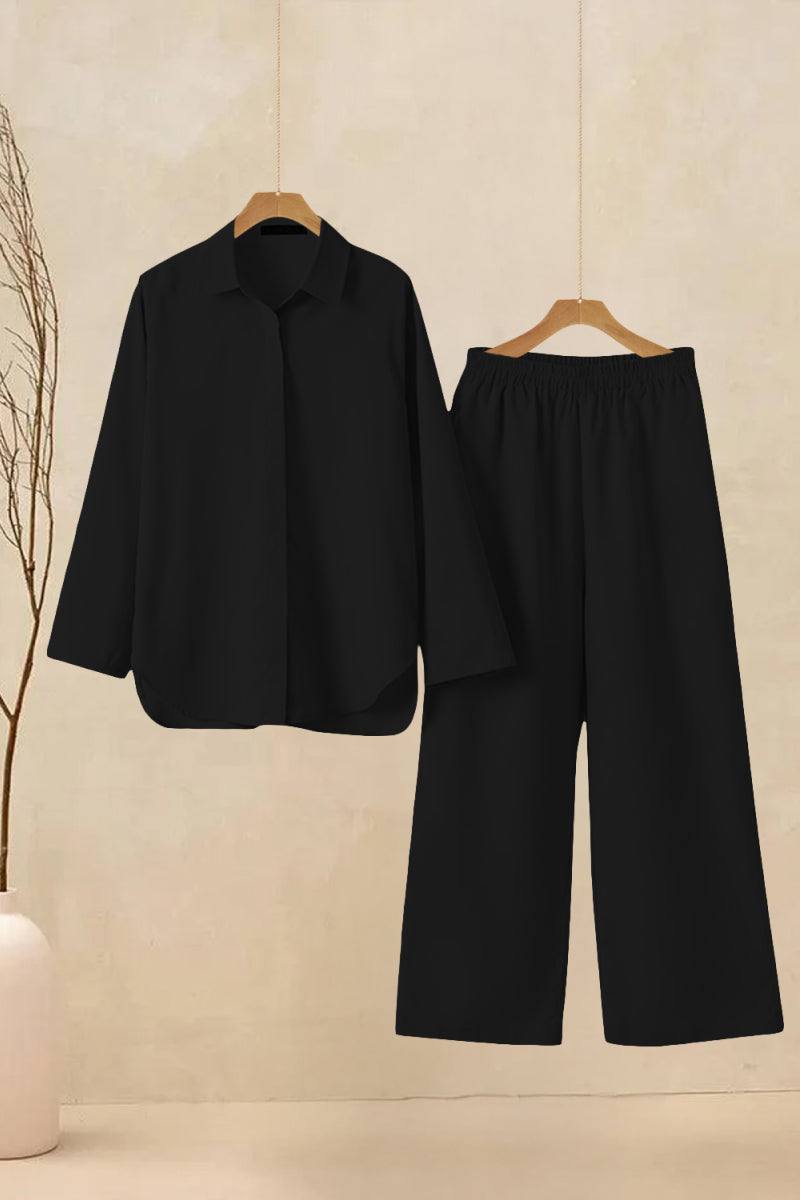 Oversized 100% Cotton Shirt and Wide-Leg Pants Set