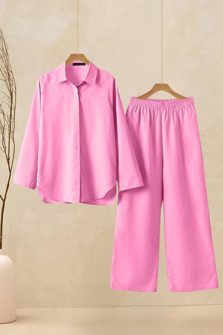 Oversized 100% Cotton Shirt and Wide-Leg Pants Set