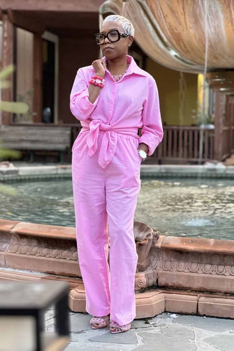Oversized 100% Cotton Shirt and Wide-Leg Pants Set