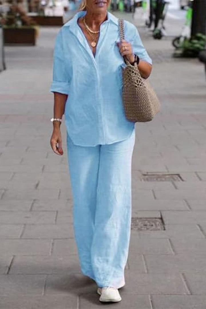 Oversized 100% Cotton Shirt and Wide-Leg Pants Set