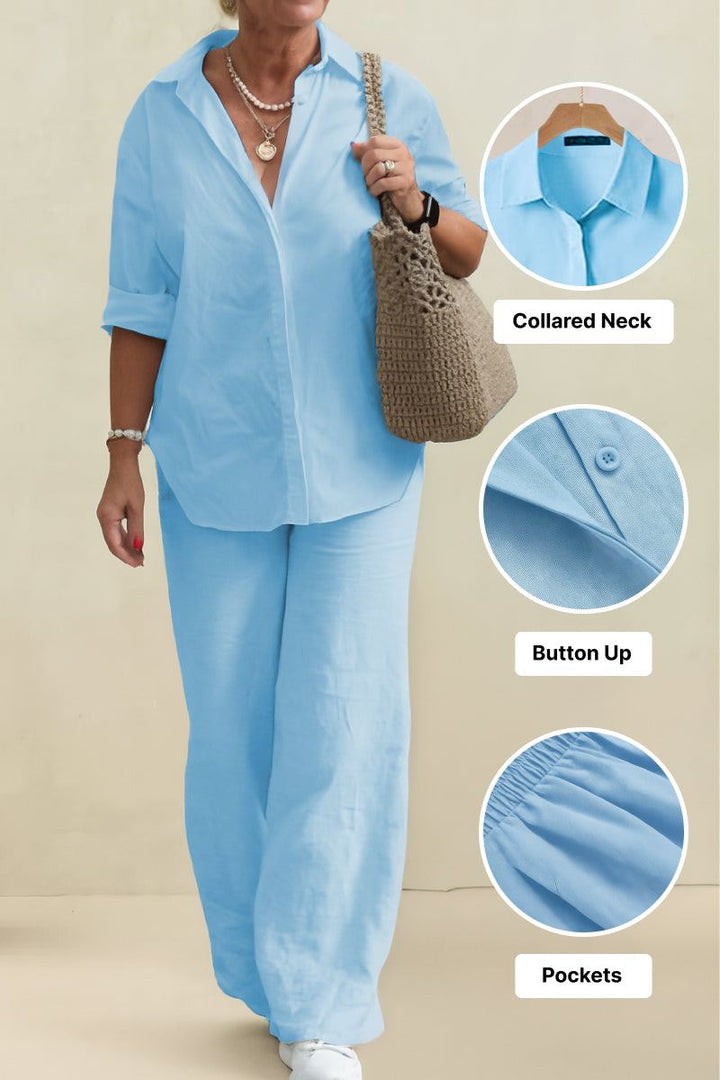 Oversized 100% Cotton Shirt and Wide-Leg Pants Set