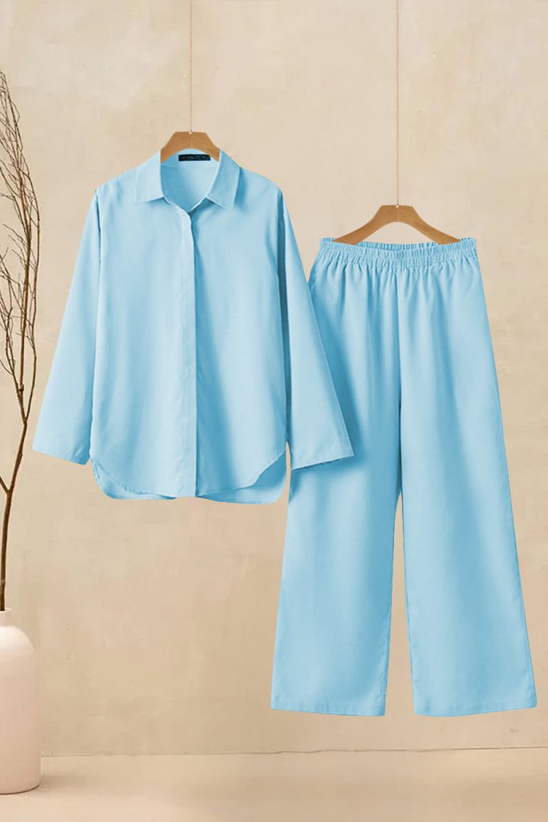 Oversized 100% Cotton Shirt and Wide-Leg Pants Set