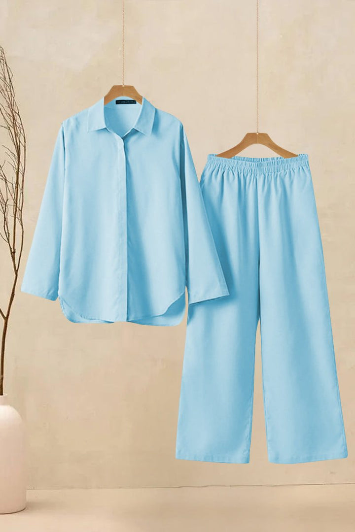 Oversized 100% Cotton Shirt and Wide-Leg Pants Set